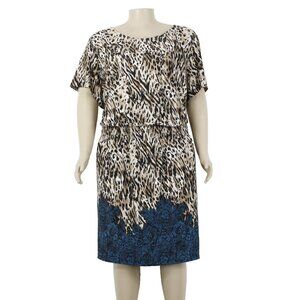Avenue Dress Sz 30/32 Brown Blue Multi Color Animal Printed Unlined Poly Spandex
